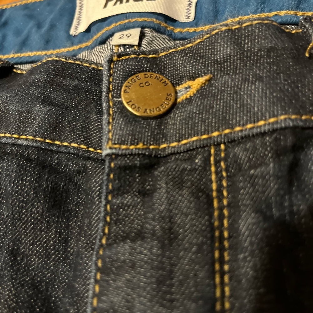 PAIGE Anthropologie Deep Dark Indigo Skyline Low Rise Bootcut Western Wide Jeans - Picture 11 of 15